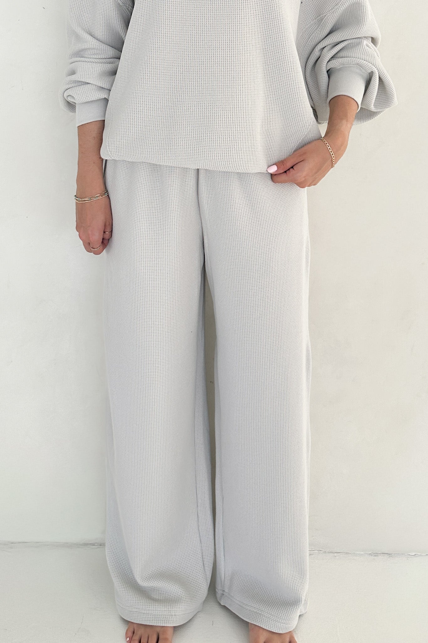 Sundays Waffle Knit Straight Leg Pants in Dove Grey - Neutral Ground