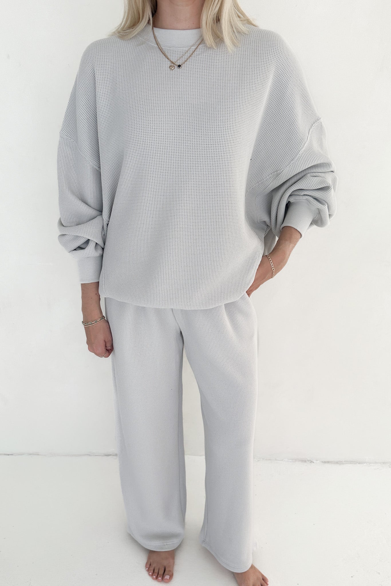 Sundays Waffle Knit Straight Leg Pants in Dove Grey - Neutral Ground
