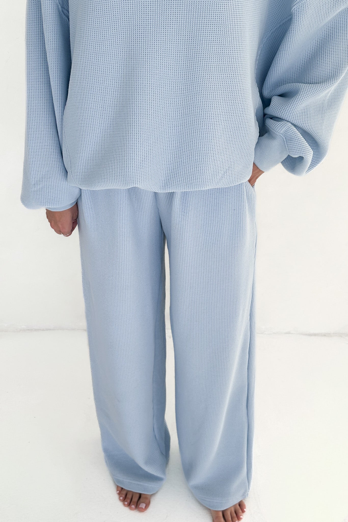 Sundays Waffle Knit Straight Leg Pants in Powder Blue - Neutral Ground
