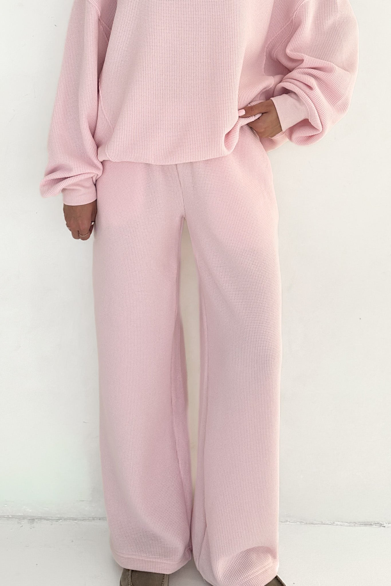 Sundays Waffle Knit Straight Leg Pants in Sweet Pink - Neutral Ground