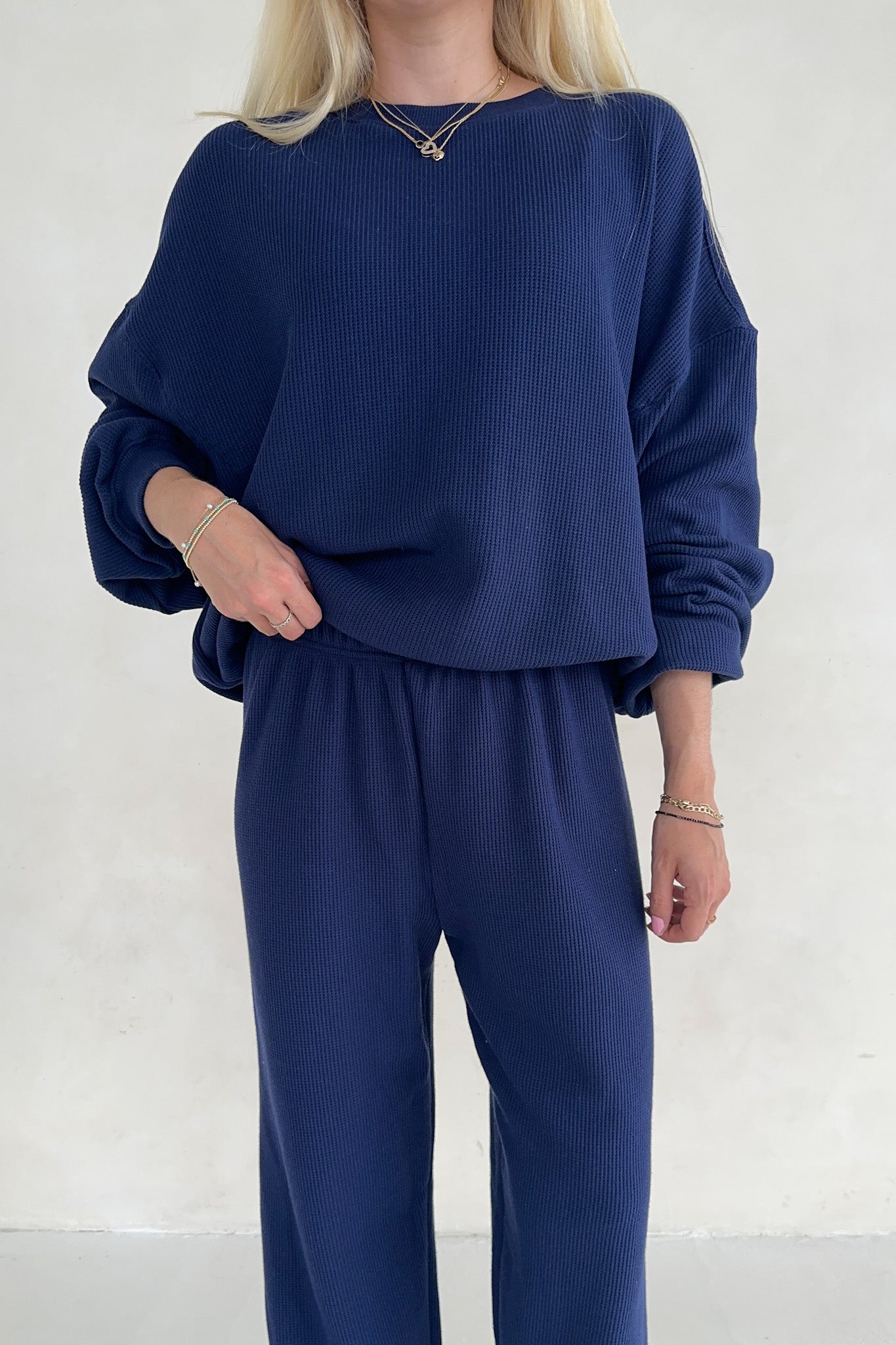 Sundays Waffle Knit Sweatshirt in Blueberry Latte - Neutral Ground
