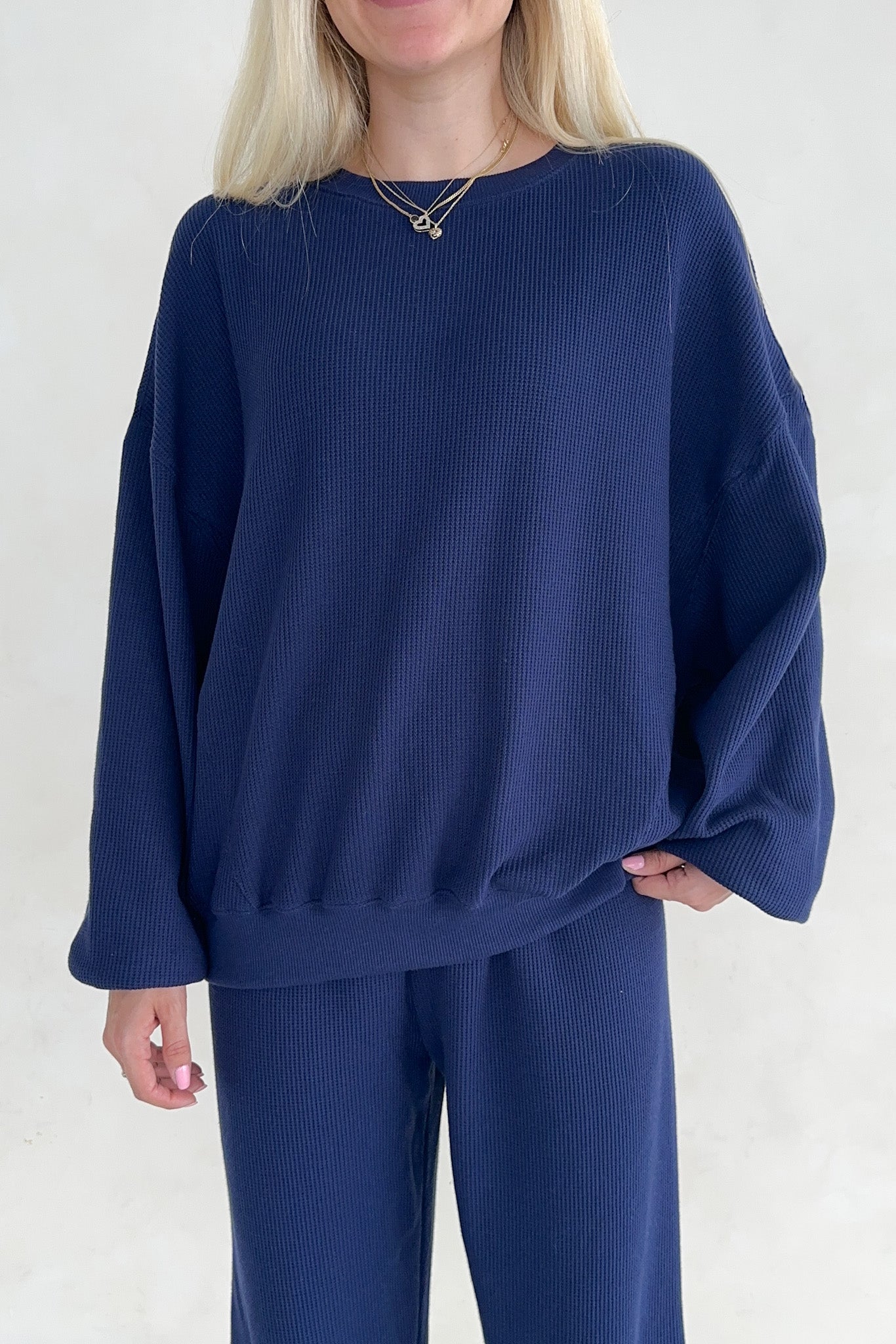 Sundays Waffle Knit Sweatshirt in Blueberry Latte - Neutral Ground