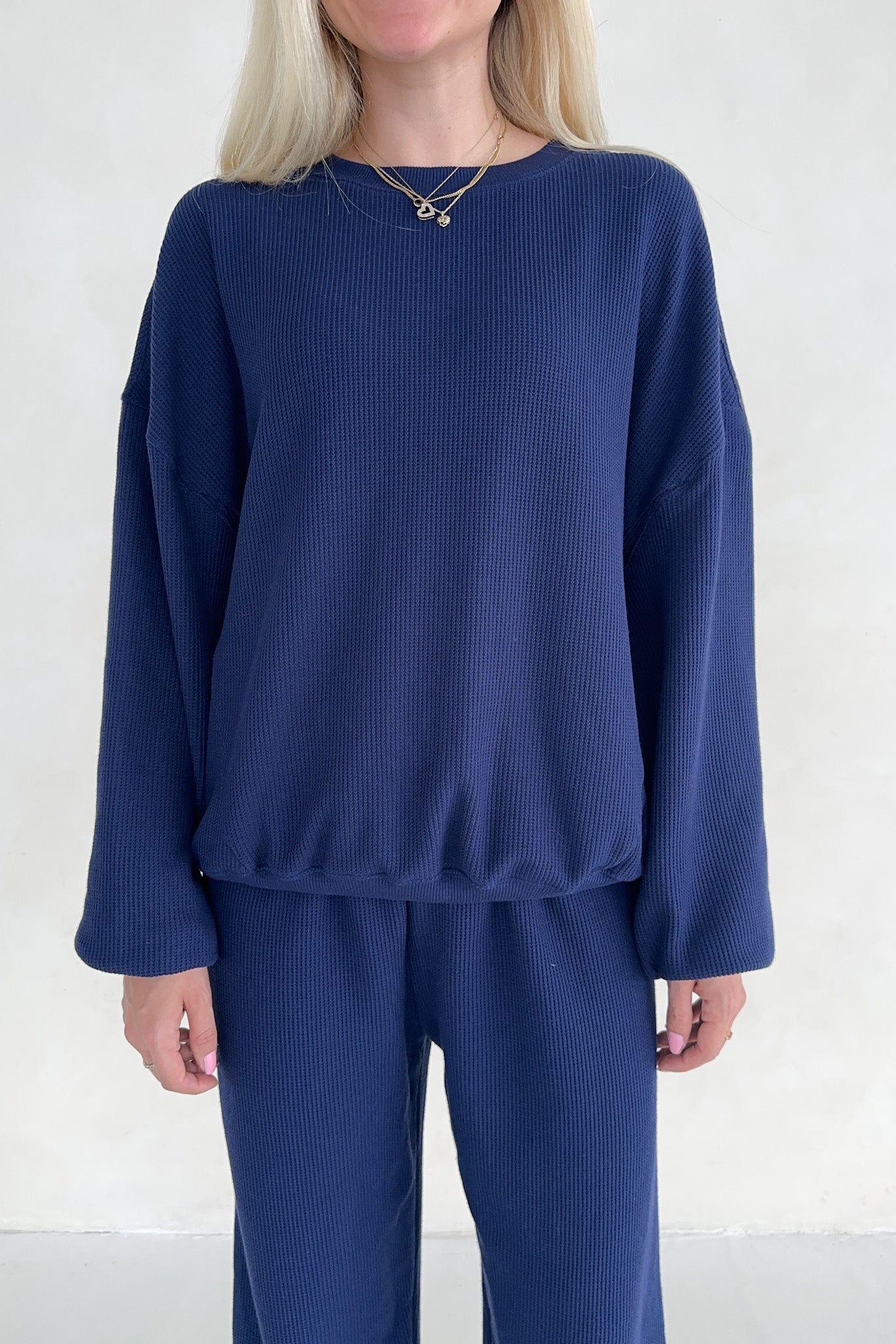 Sundays Waffle Knit Sweatshirt in Blueberry Latte - Neutral Ground