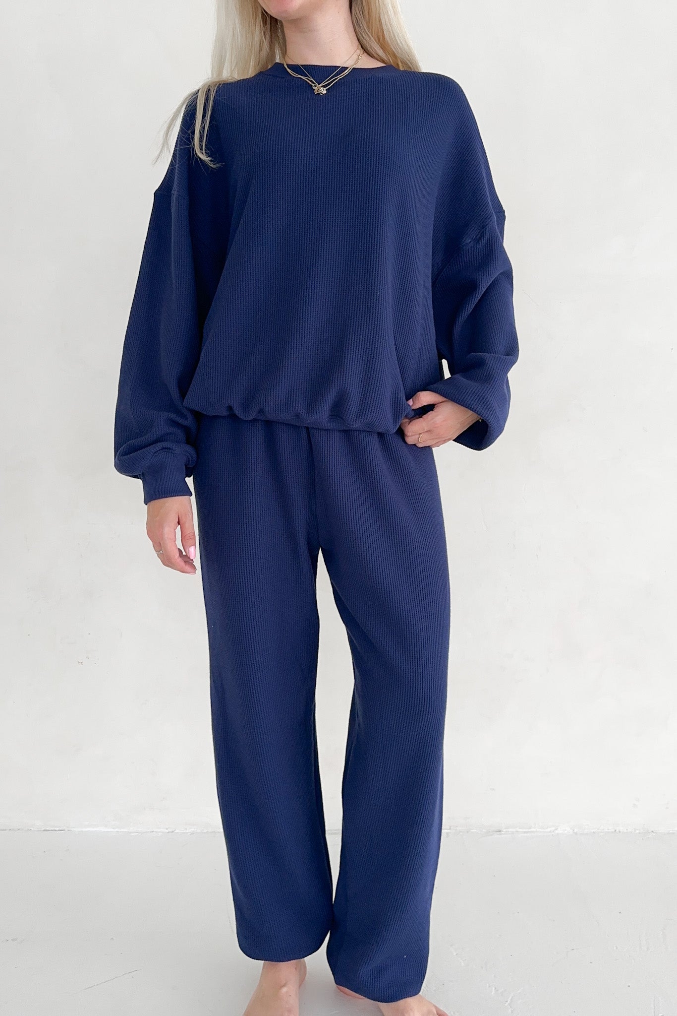 Sundays Waffle Knit Sweatshirt in Blueberry Latte - Neutral Ground