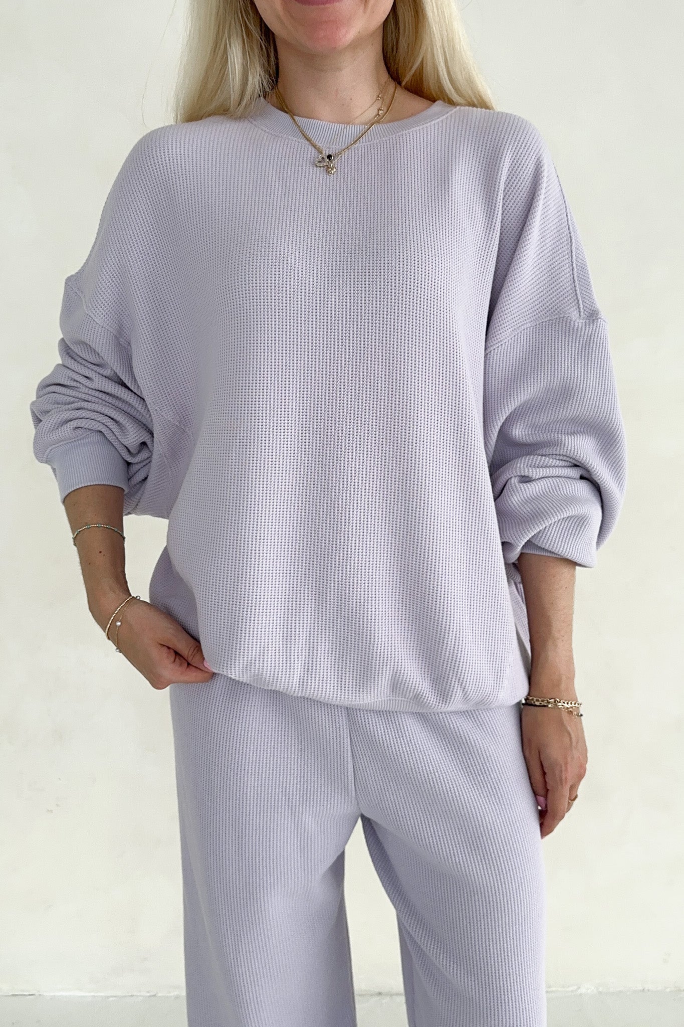 Sundays Waffle Knit Sweatshirt in Lavender Swirl - Neutral Ground