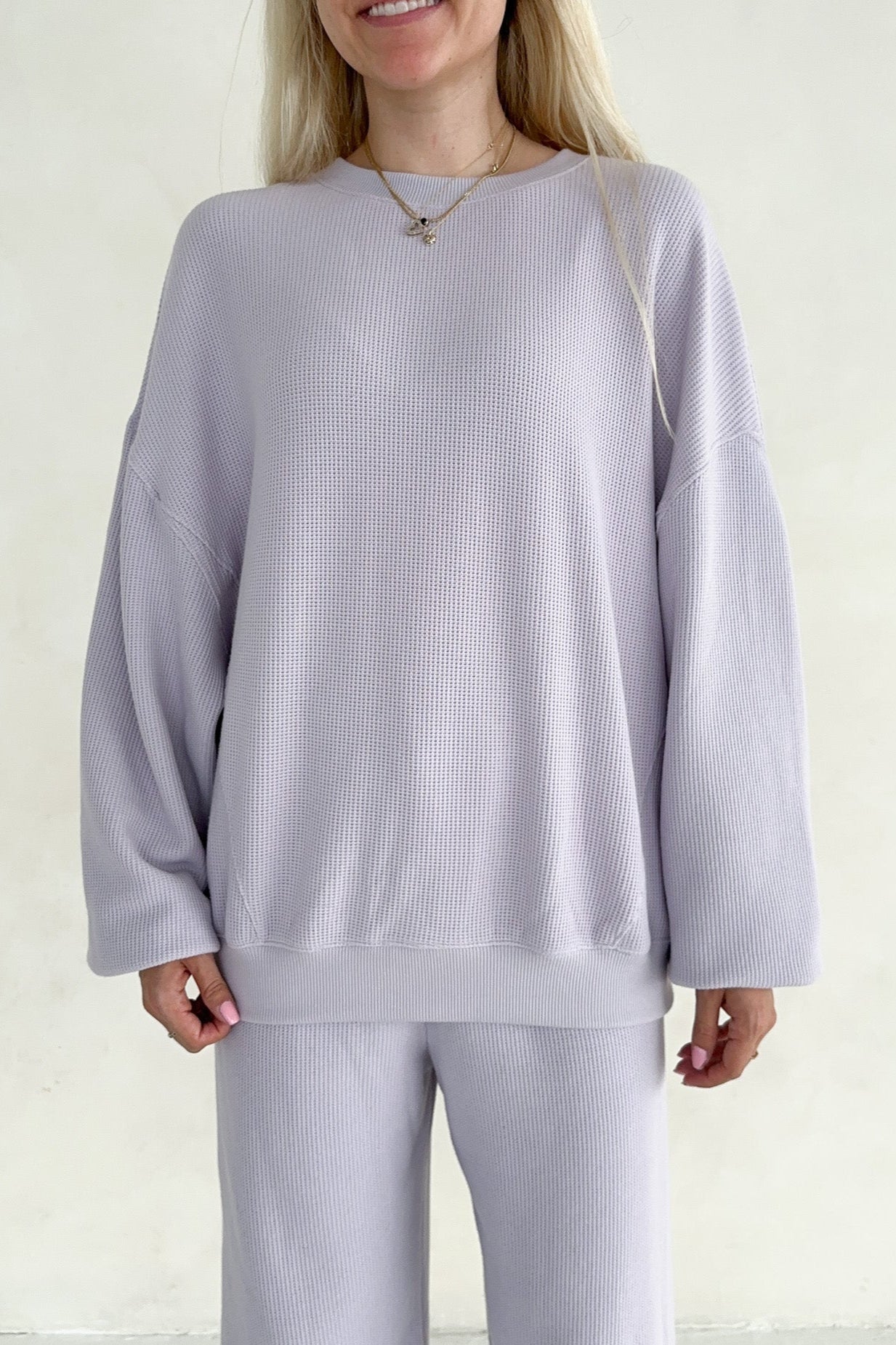 Sundays Waffle Knit Sweatshirt in Lavender Swirl - Neutral Ground