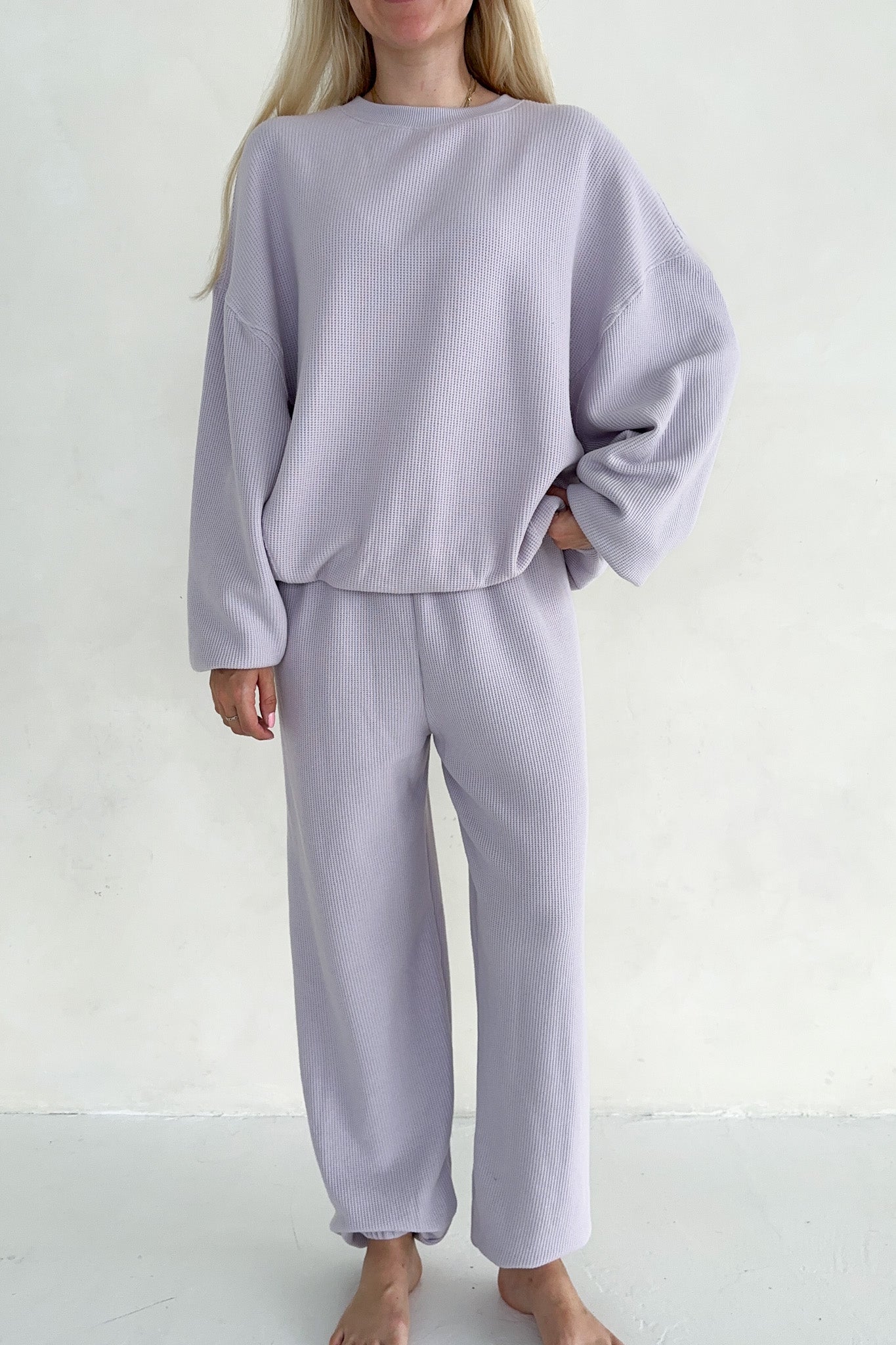 Sundays Waffle Knit Sweatshirt in Lavender Swirl - Neutral Ground