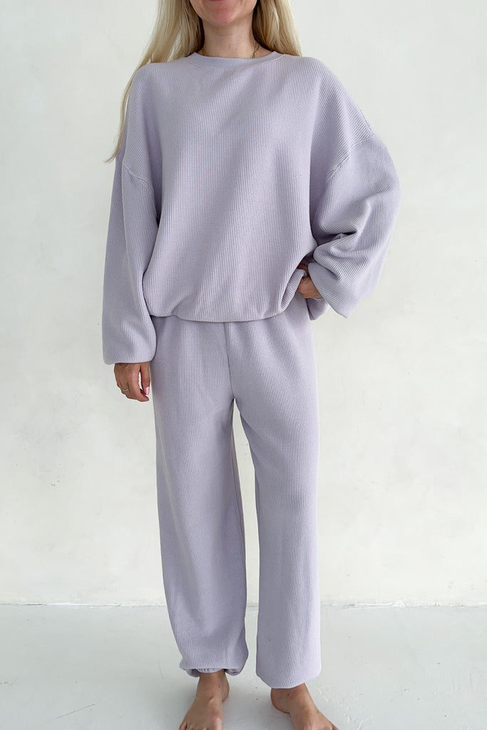 Sundays Waffle Knit Sweatshirt in Lavender Swirl - Neutral Ground