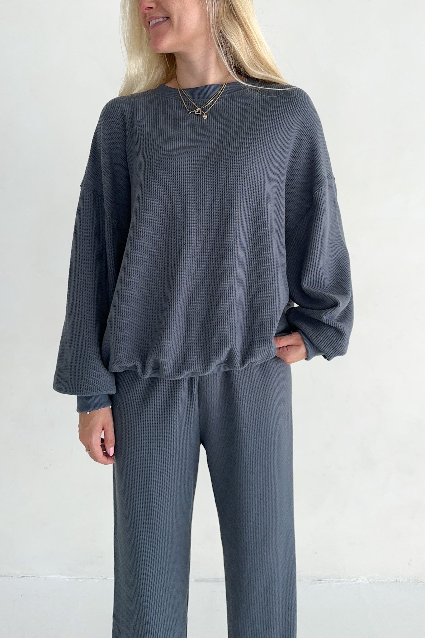 Sundays Waffle Knit Sweatshirt in London Fog - Neutral Ground