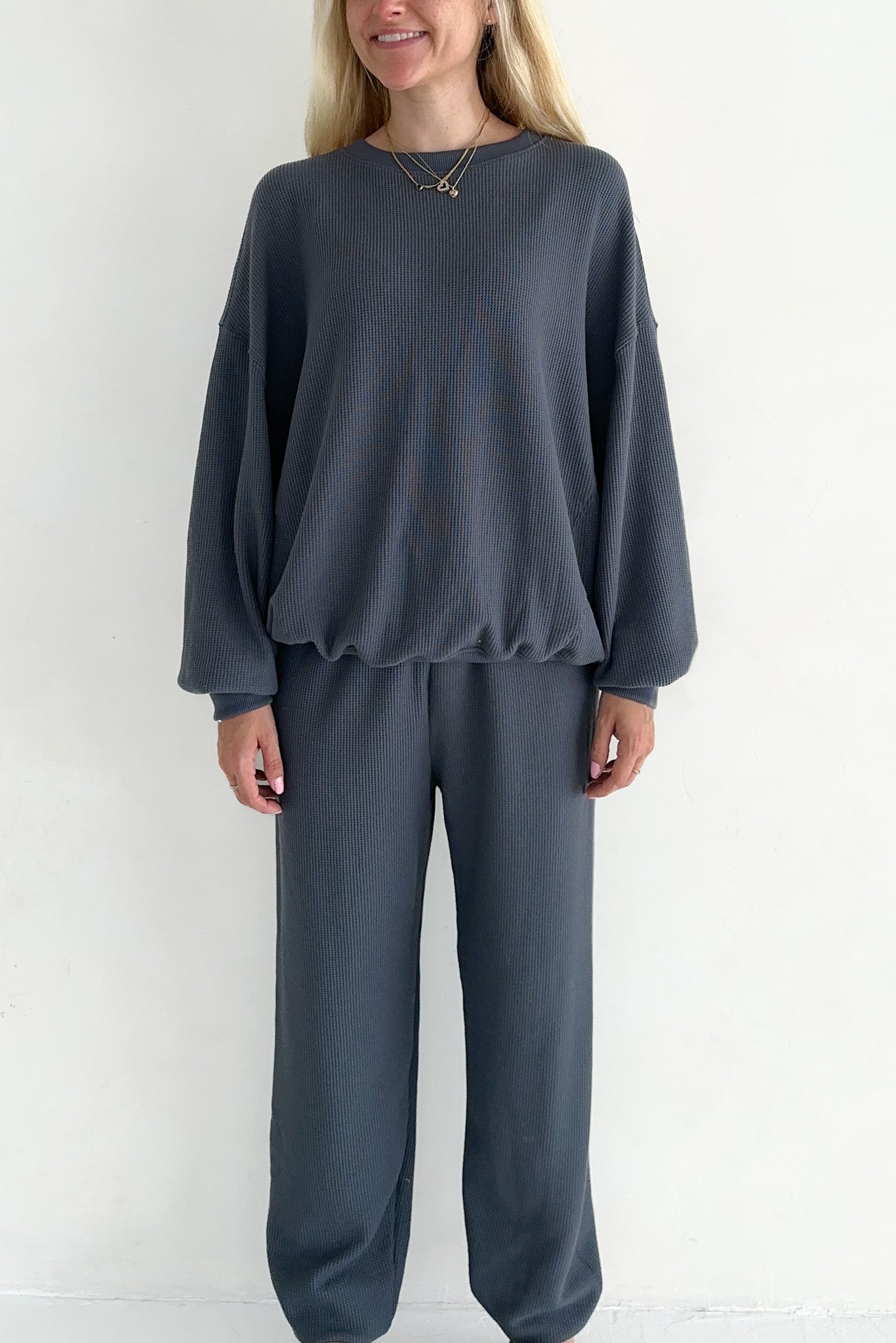 Sundays Waffle Knit Sweatshirt in London Fog - Neutral Ground