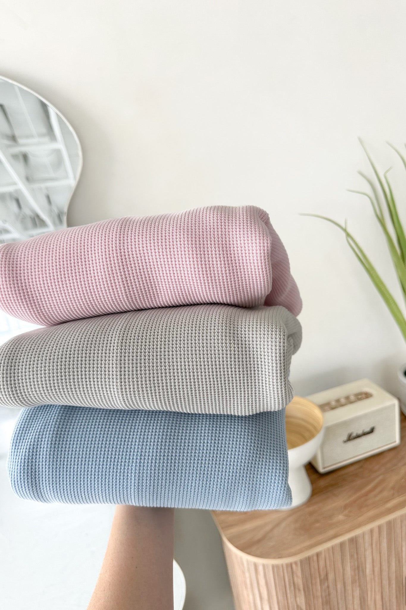 Sundays Waffle Knit Sweatshirt in Powder Blue - Neutral Ground