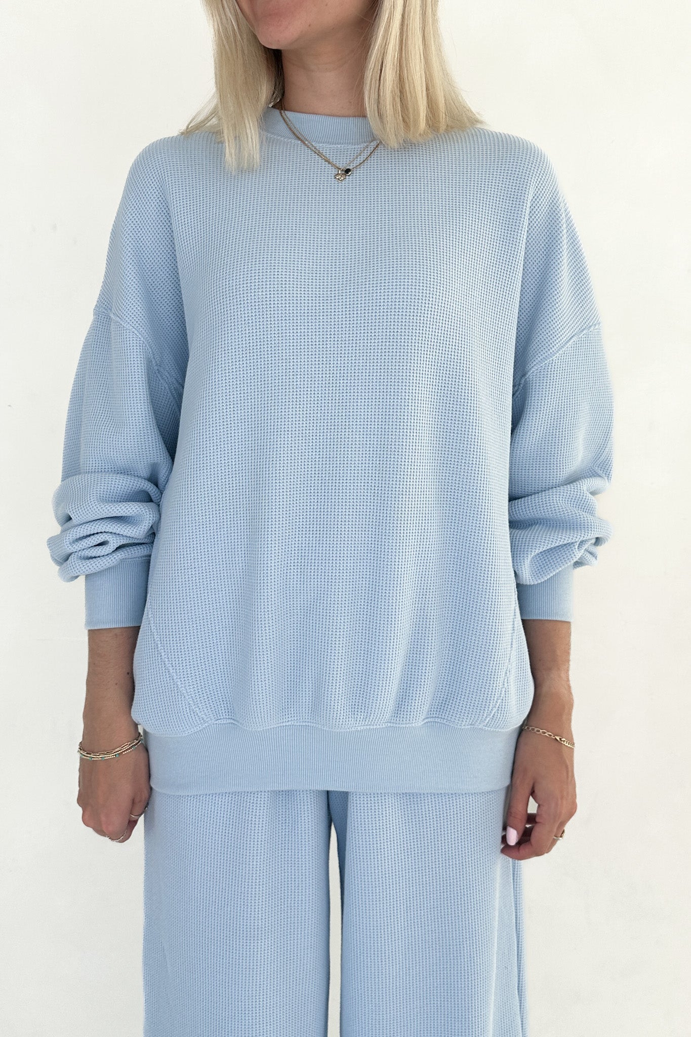 Sundays Waffle Knit Sweatshirt in Powder Blue - Neutral Ground