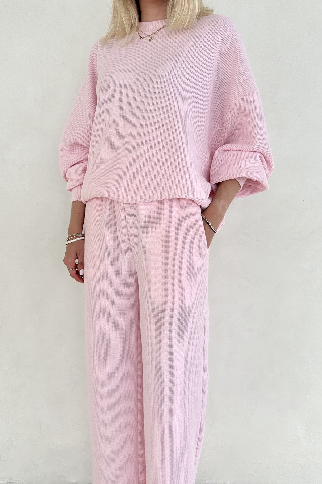 Sundays Waffle Knit Sweatshirt in Sweet Pink - Neutral Ground