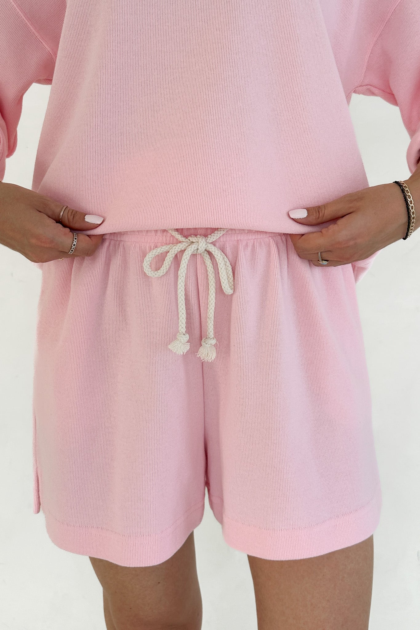 Sunkissed Rope Drawstring Shorts in Hibiscus - Neutral Ground