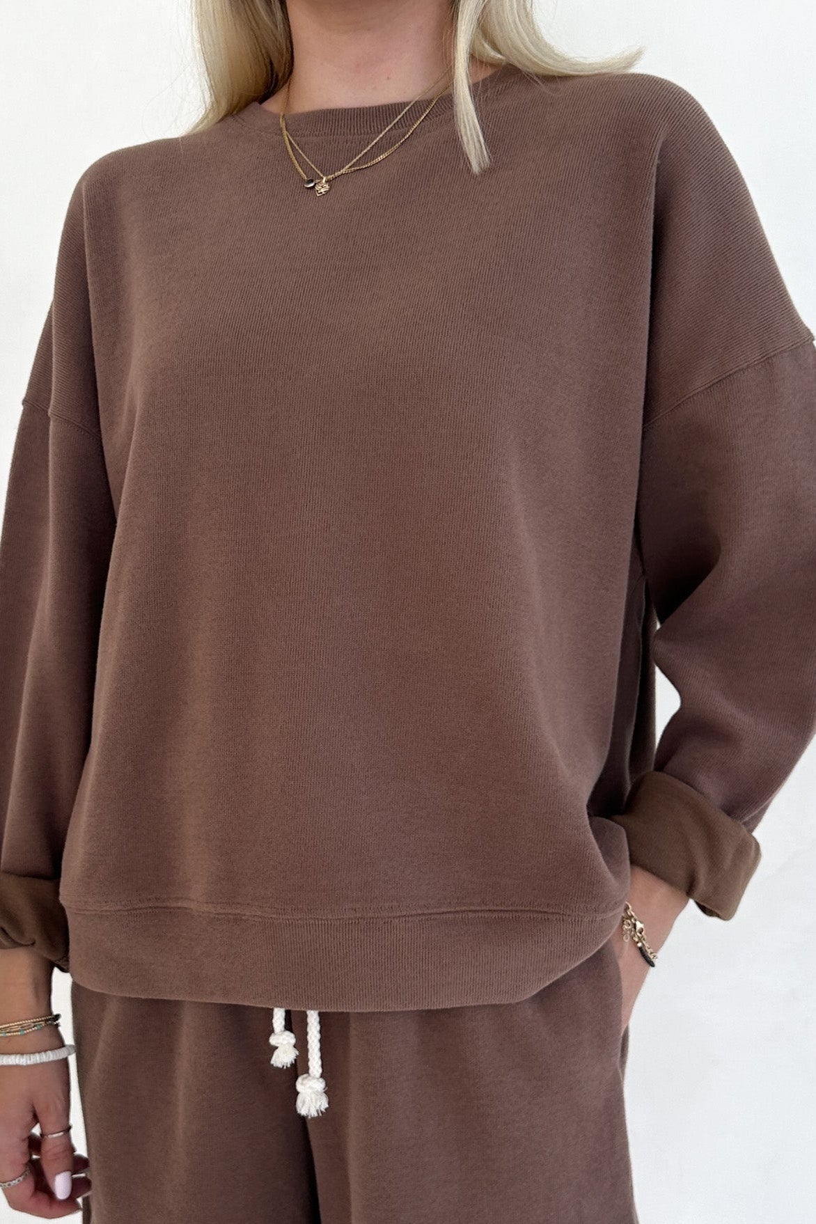 Sunkissed Slouchy Pullover Top in Cocoa - Neutral Ground