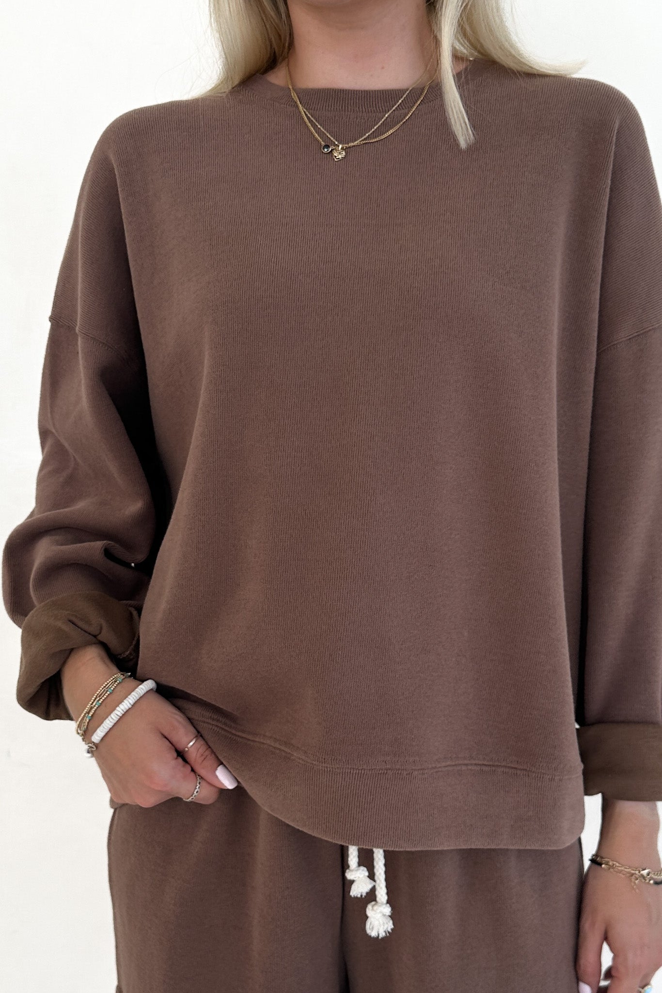 Sunkissed Slouchy Pullover Top in Cocoa - Neutral Ground