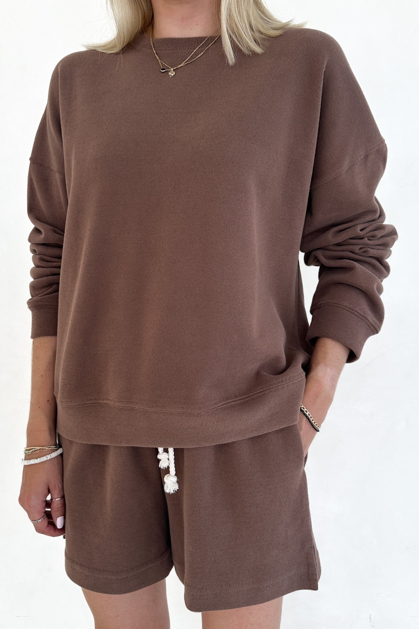 Sunkissed Slouchy Pullover Top in Cocoa - Neutral Ground