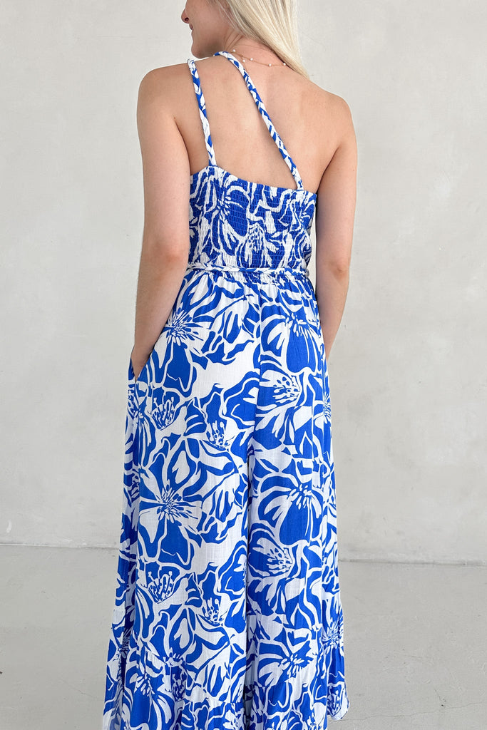 Surfs Up Printed One Shoulder Jumpsuit - Neutral Ground