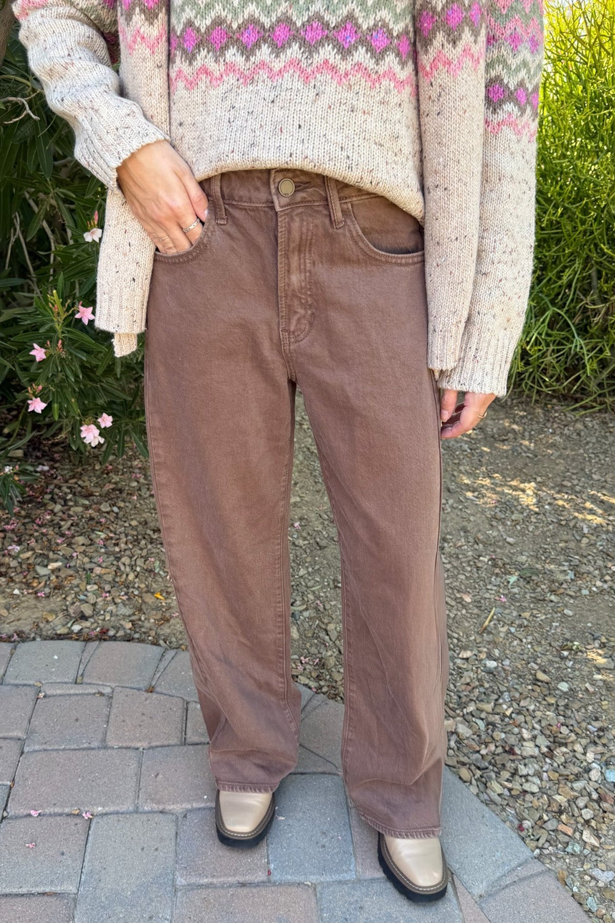 Sutton Twisted High Rise Stretch Jeans in Vintage Brown - Neutral Ground