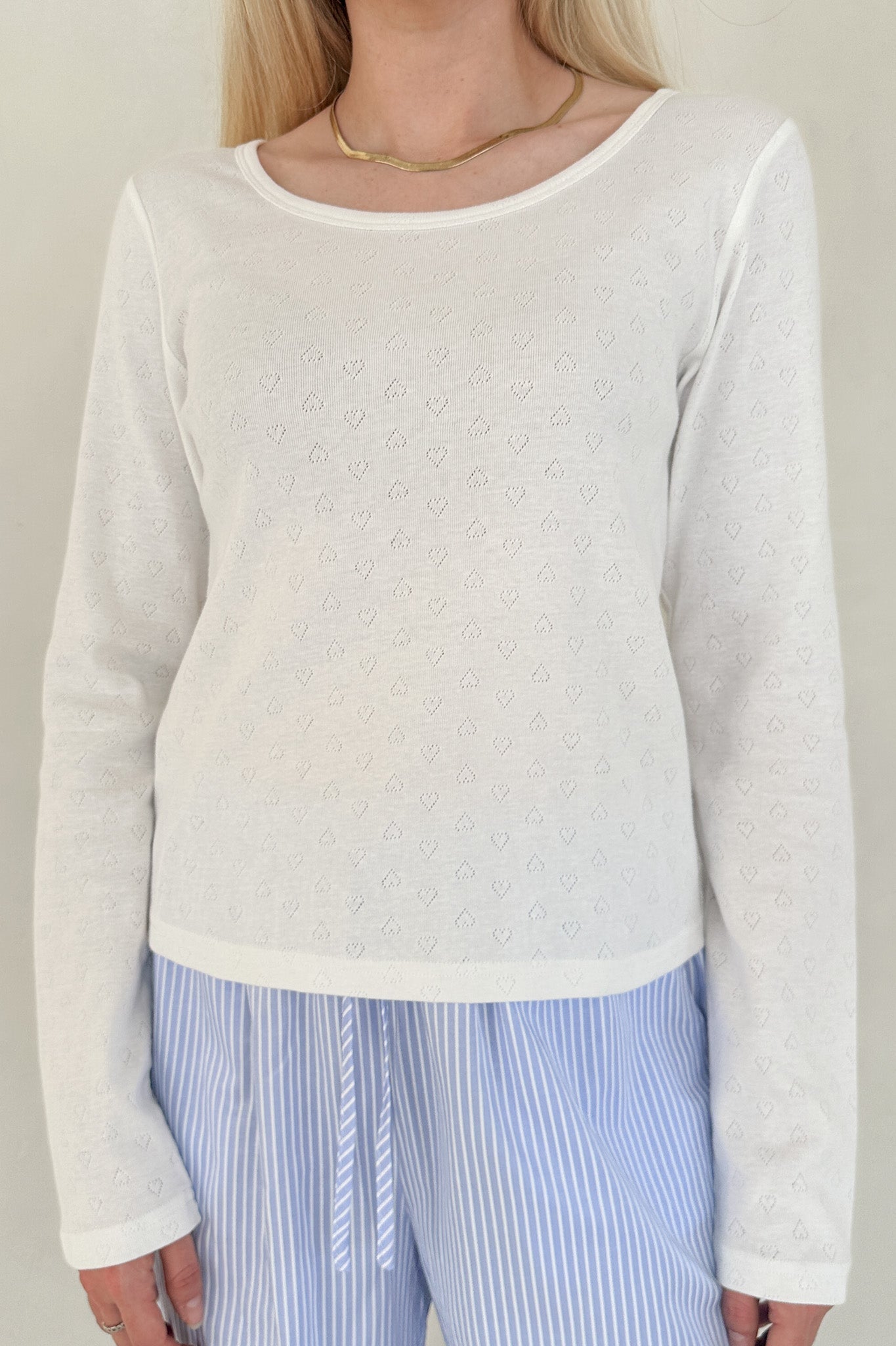 Sweet Pea Heart Pointelle Cotton Top - Neutral Ground