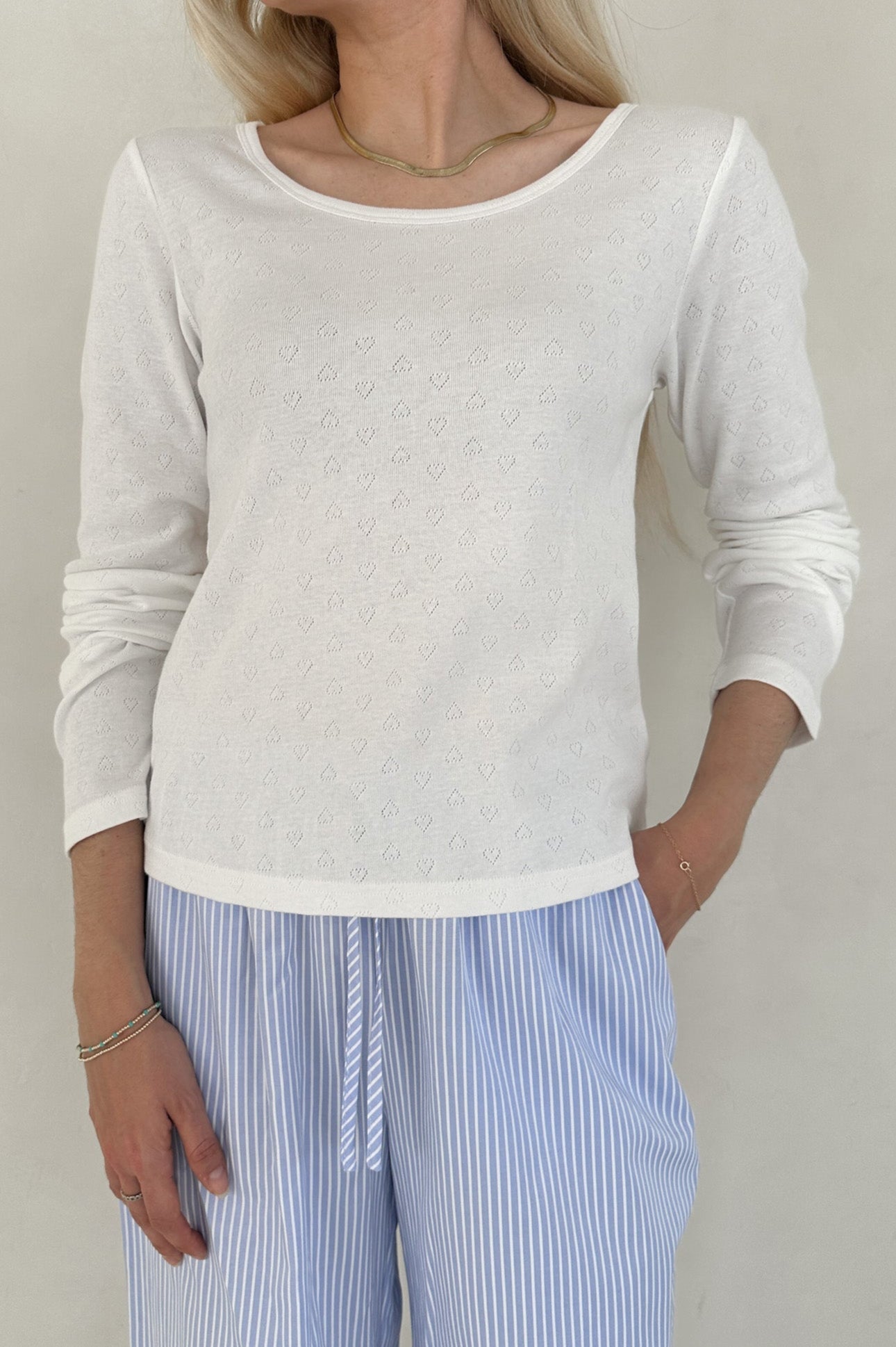 Sweet Pea Heart Pointelle Cotton Top - Neutral Ground