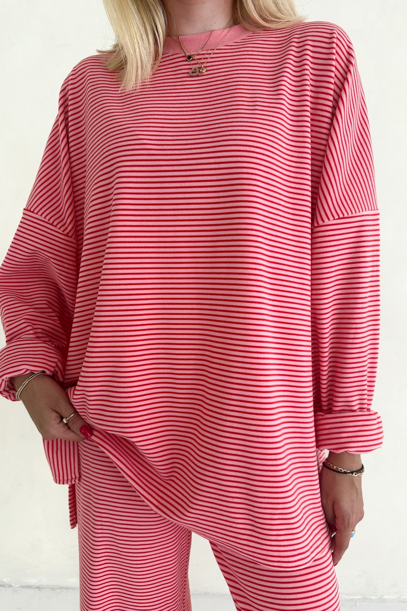 Sweethearts Ultra Soft Striped Oversized Top in Pink and Red - Neutral Ground