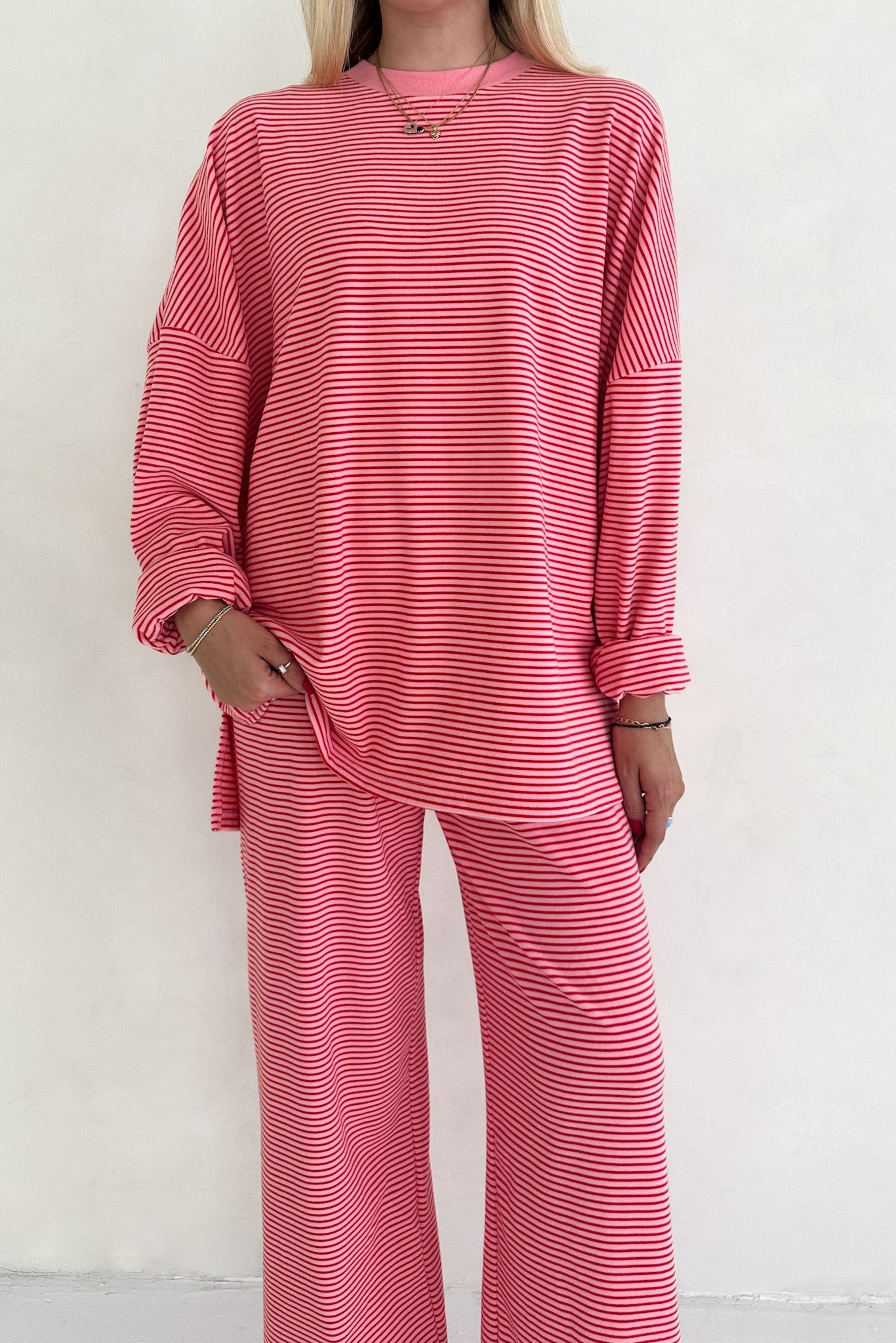 Sweethearts Ultra Soft Striped Oversized Top in Pink and Red - Neutral Ground