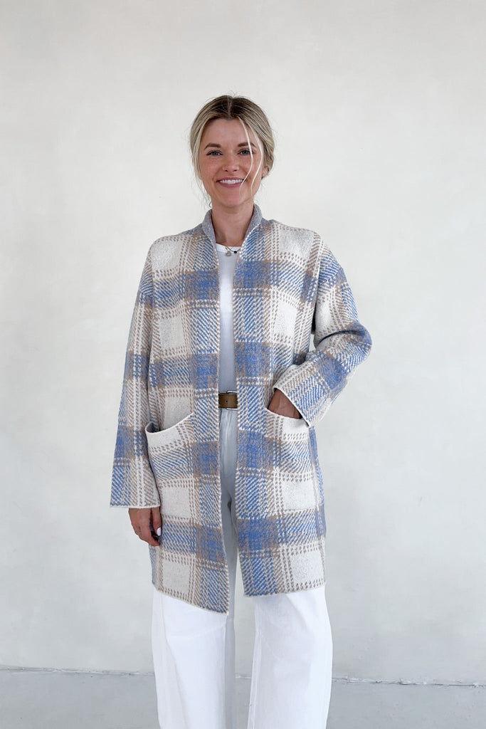 Tahoe Plaid Knit Coat Jacket - Neutral Ground