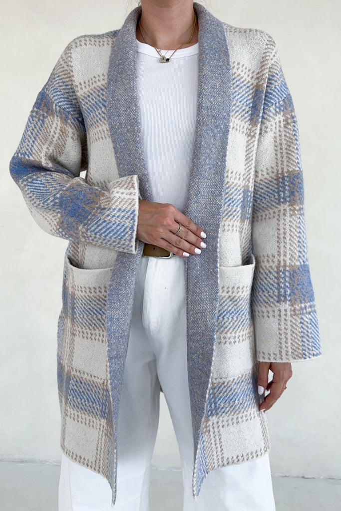Tahoe Plaid Knit Coat Jacket - Neutral Ground