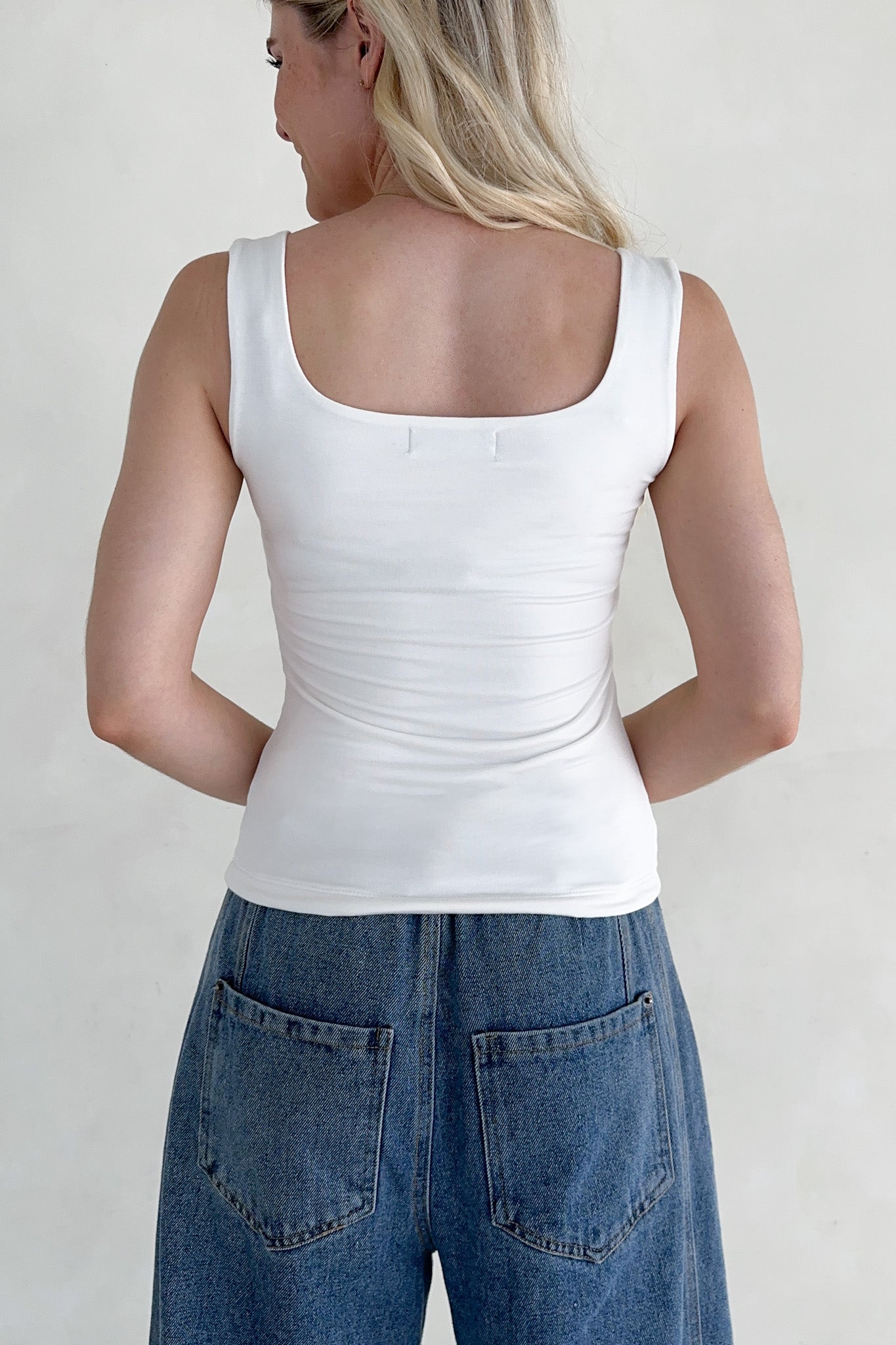 Taylor Double Layer Square Neck Tank Top in White - Neutral Ground