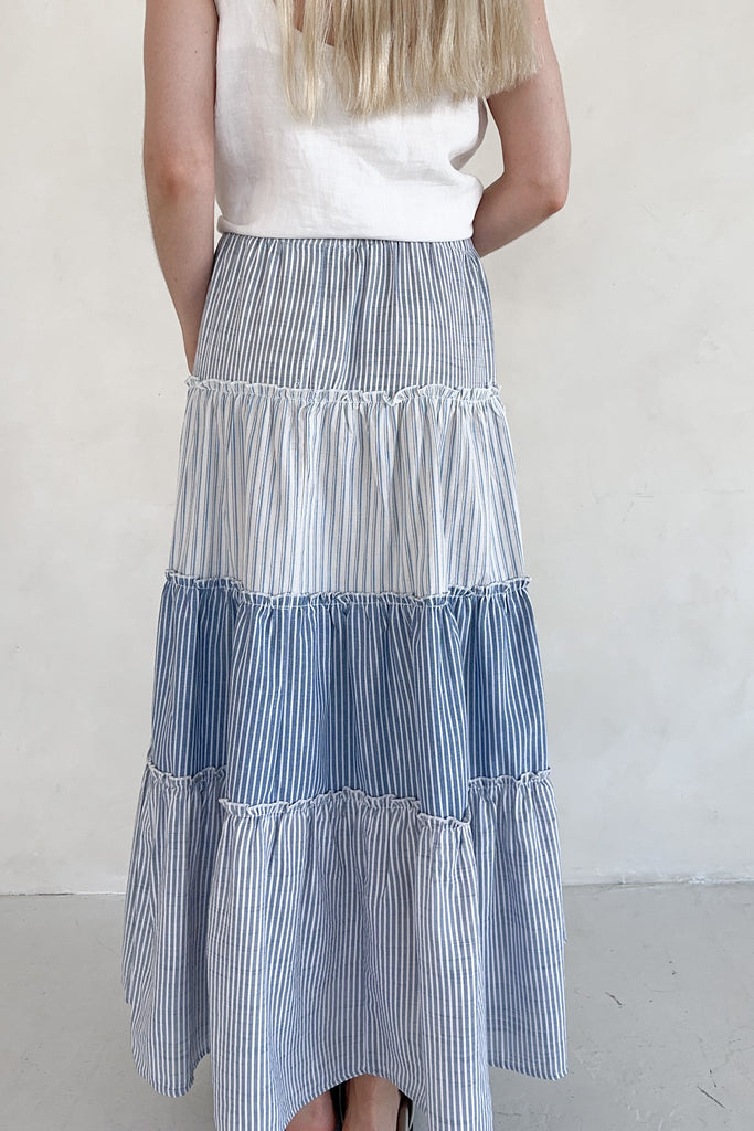 The Best Day Striped Tiered Maxi Skirt - Neutral Ground