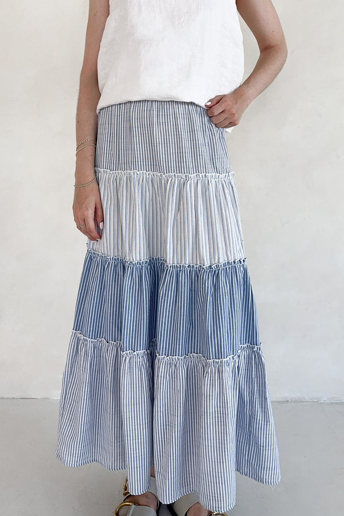 The Best Day Striped Tiered Maxi Skirt - Neutral Ground