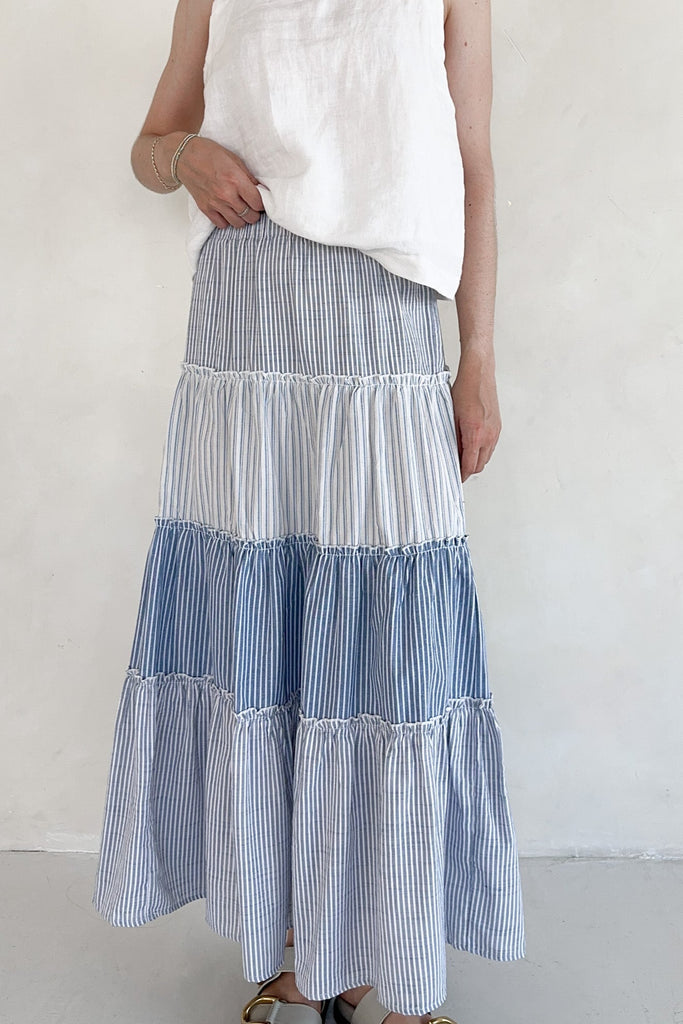 The Best Day Striped Tiered Maxi Skirt - Neutral Ground
