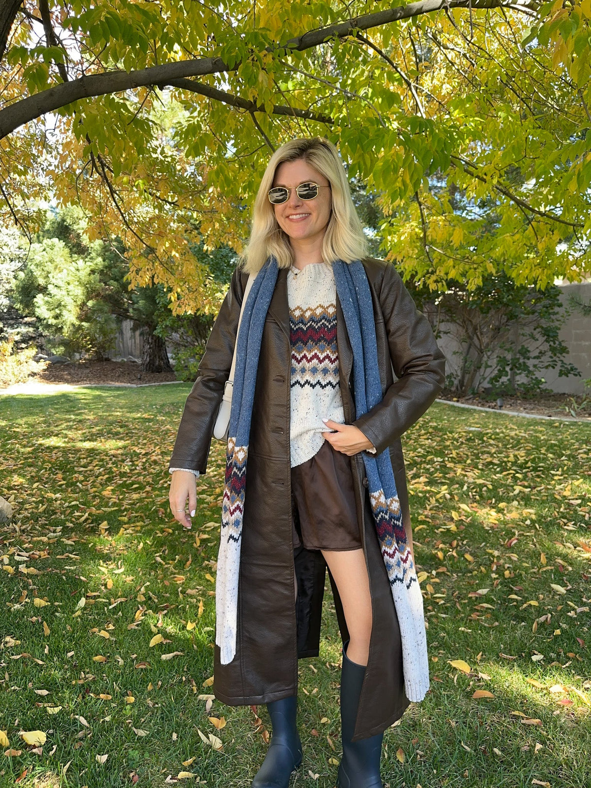 The Highlands Fair Isle Knit Scarf Maroon & Blue - Neutral Ground