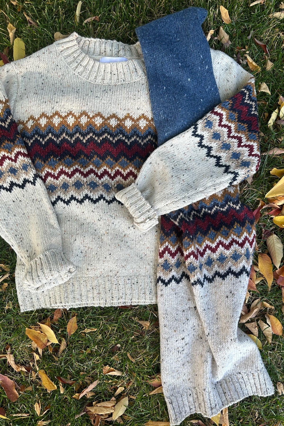 The Highlands Fair Isle Knit Scarf Maroon & Blue - Neutral Ground