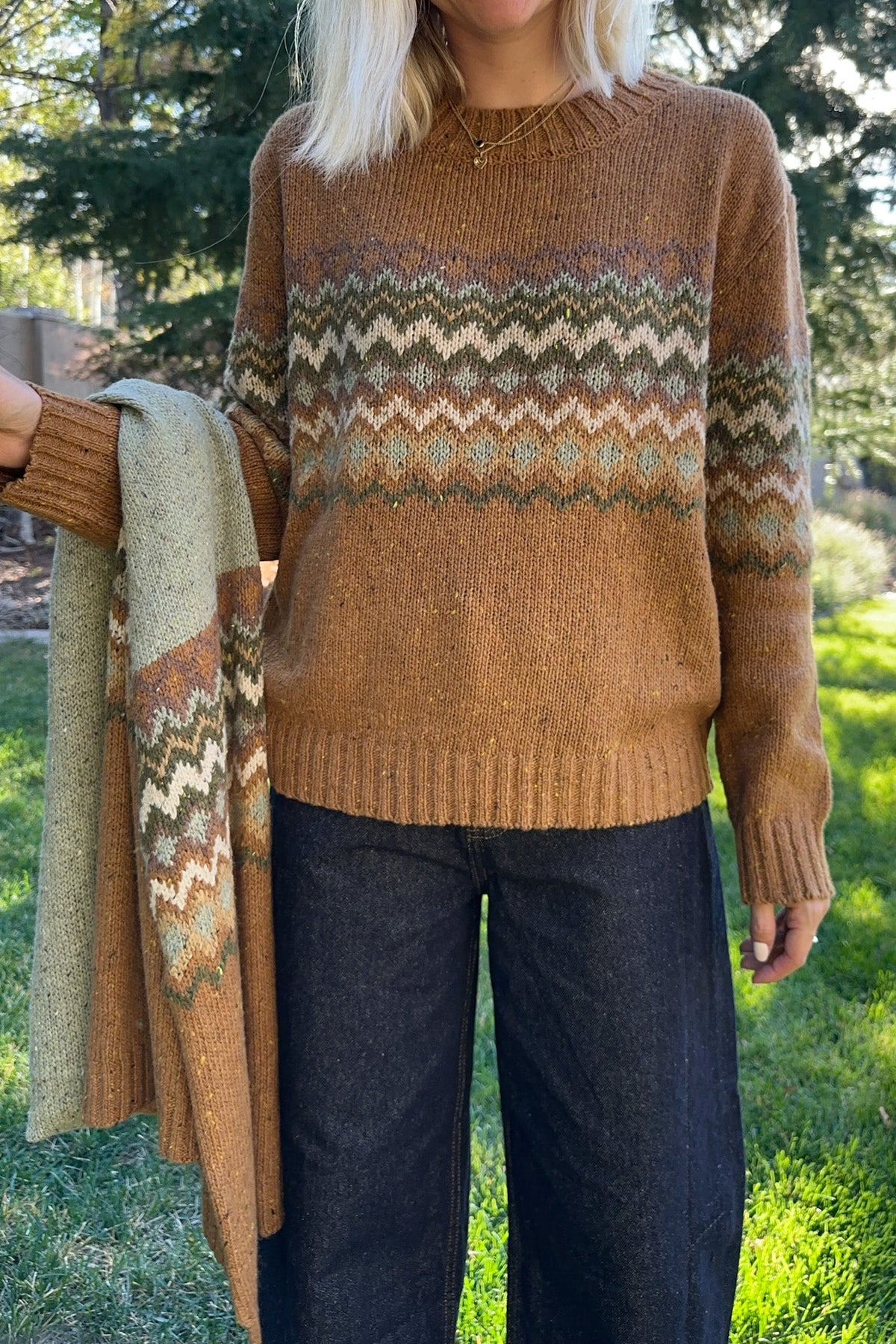 The Highlands Fair Isle Pullover Sweater in Rust & Olive - Neutral Ground