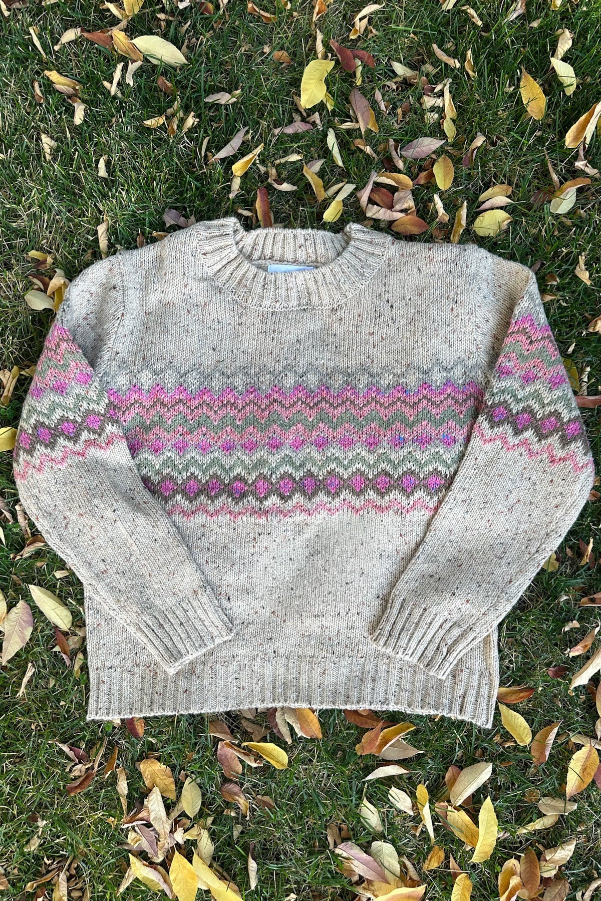 The Highlands Faire Isle Knit Pullover Sweater in Pink & Oatmeal - Neutral Ground