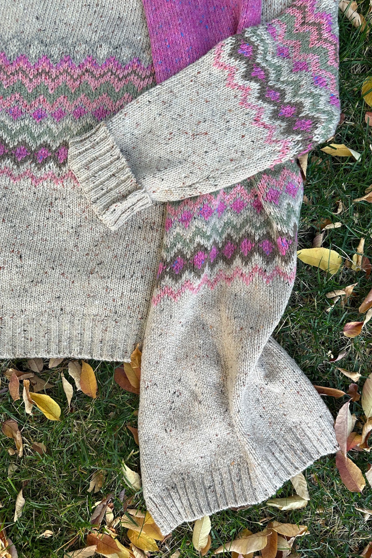 The Highlands Faire Isle Knit Pullover Sweater in Pink & Oatmeal - Neutral Ground