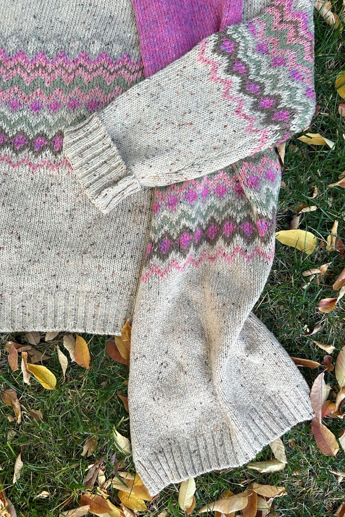 The Highlands Faire Isle Knit Scarf in Pink & Oatmeal - Neutral Ground