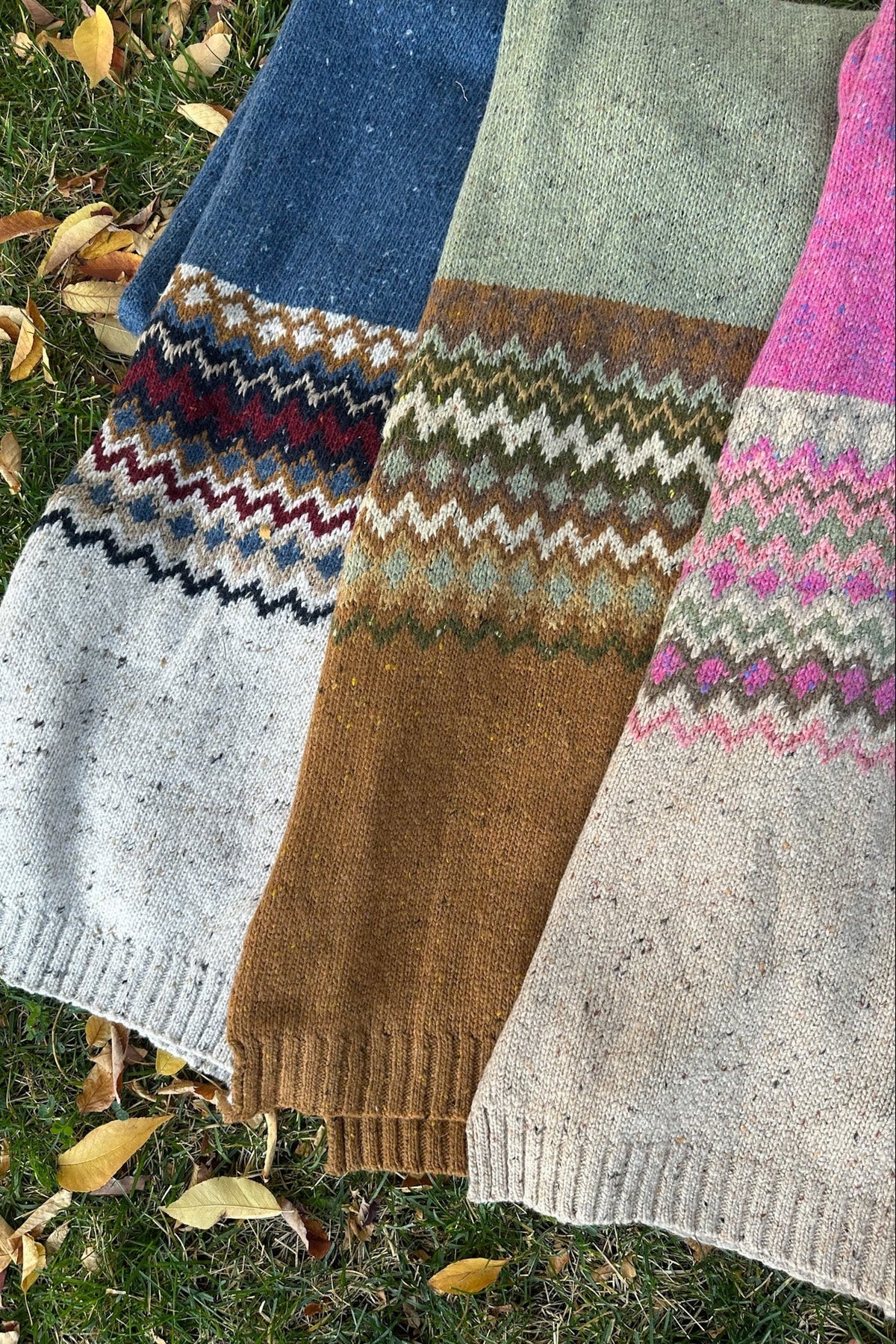 The Highlands Faire Isle Knit Scarf in Rust & Olive - Neutral Ground