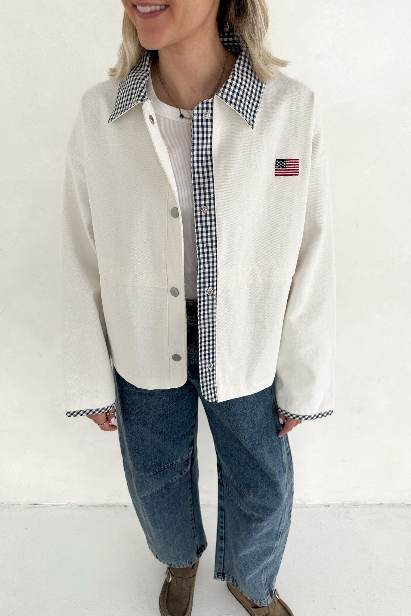 The Hudson Cotton Gingham Jacket - Neutral Ground