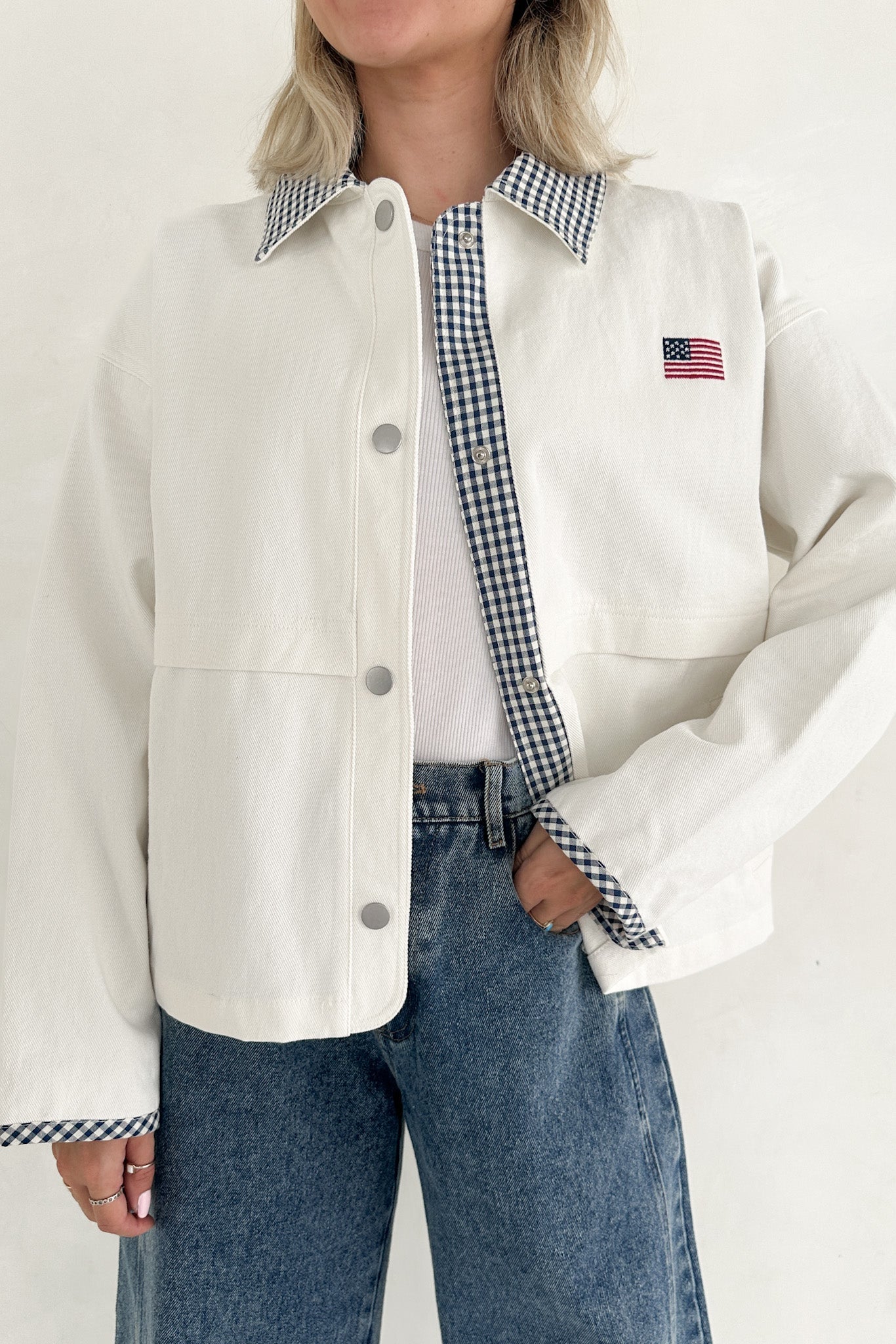 The Hudson Cotton Gingham Jacket - Neutral Ground