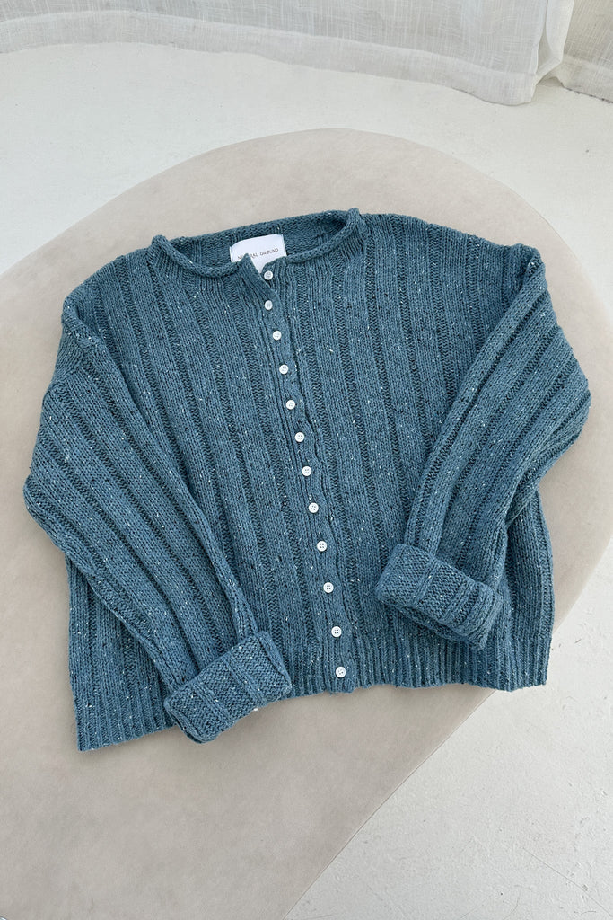 Theo Classic Rolled Neck Cardigan - Neutral Ground