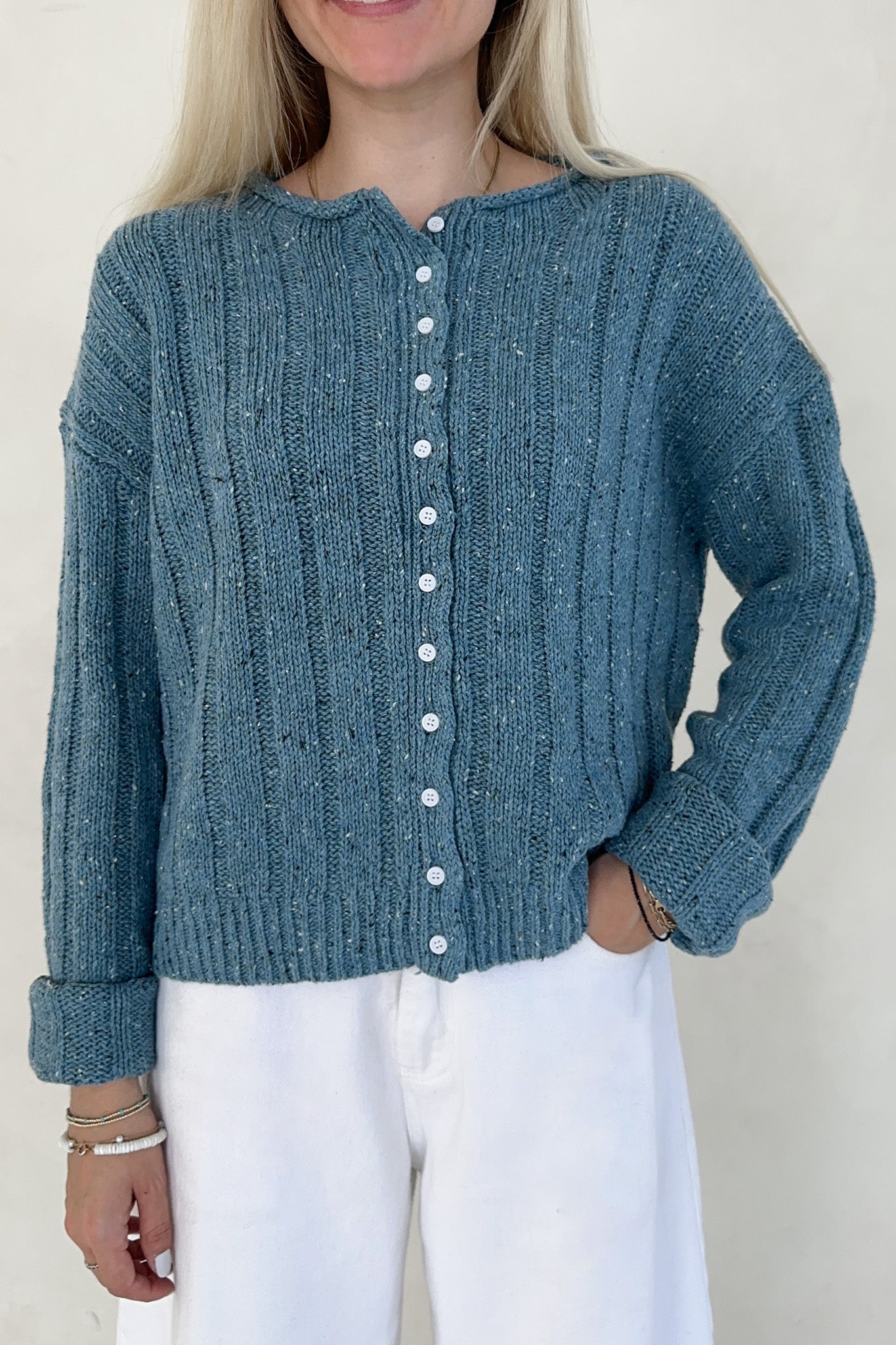 Theo Classic Rolled Neck Cardigan - Neutral Ground