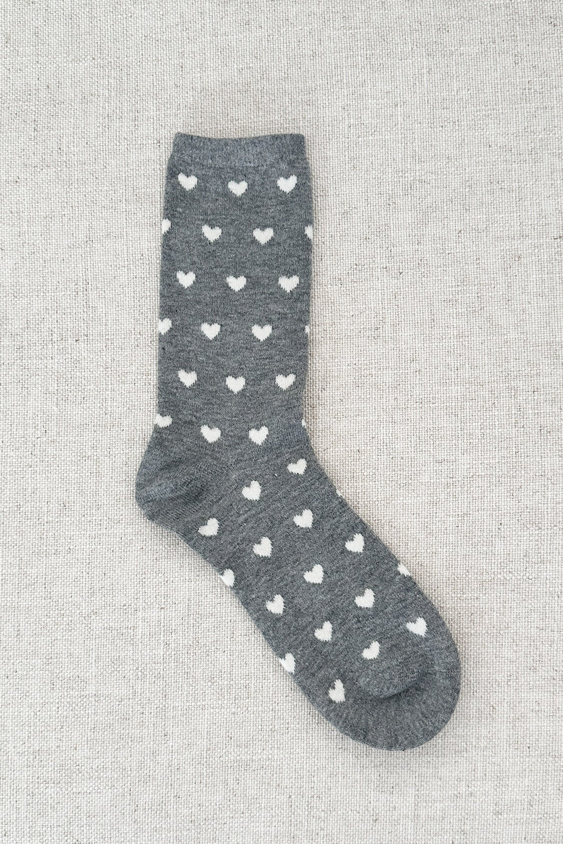Tiny Heart Cashmere Blend Crew Socks in Grey and White - Neutral Ground