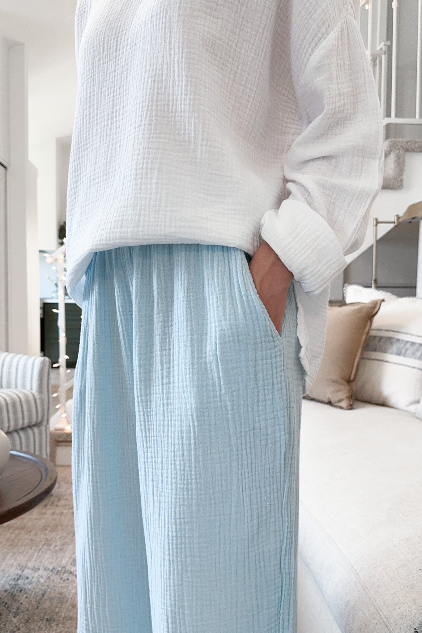 Tulum Cotton Pants in Surf Blue - Neutral Ground