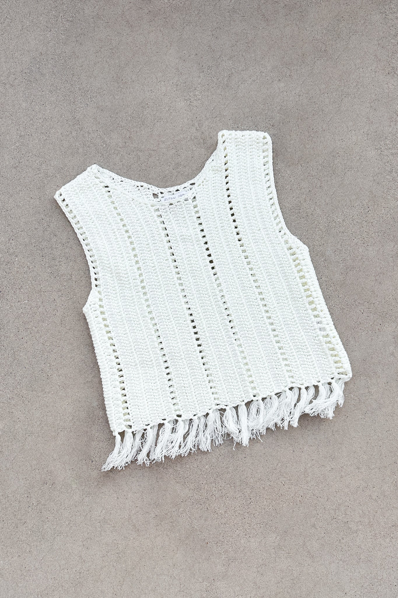 Tulum Fringe Detail Crochet Vest - Neutral Ground