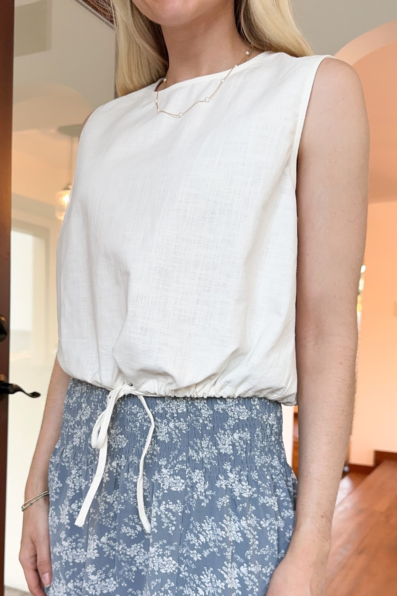 Vera Linen Bubble Hem Tank Top - Neutral Ground