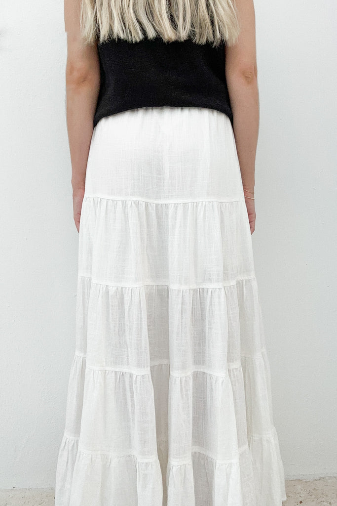 Wade Linen Tiered Maxi Skirt - Neutral Ground