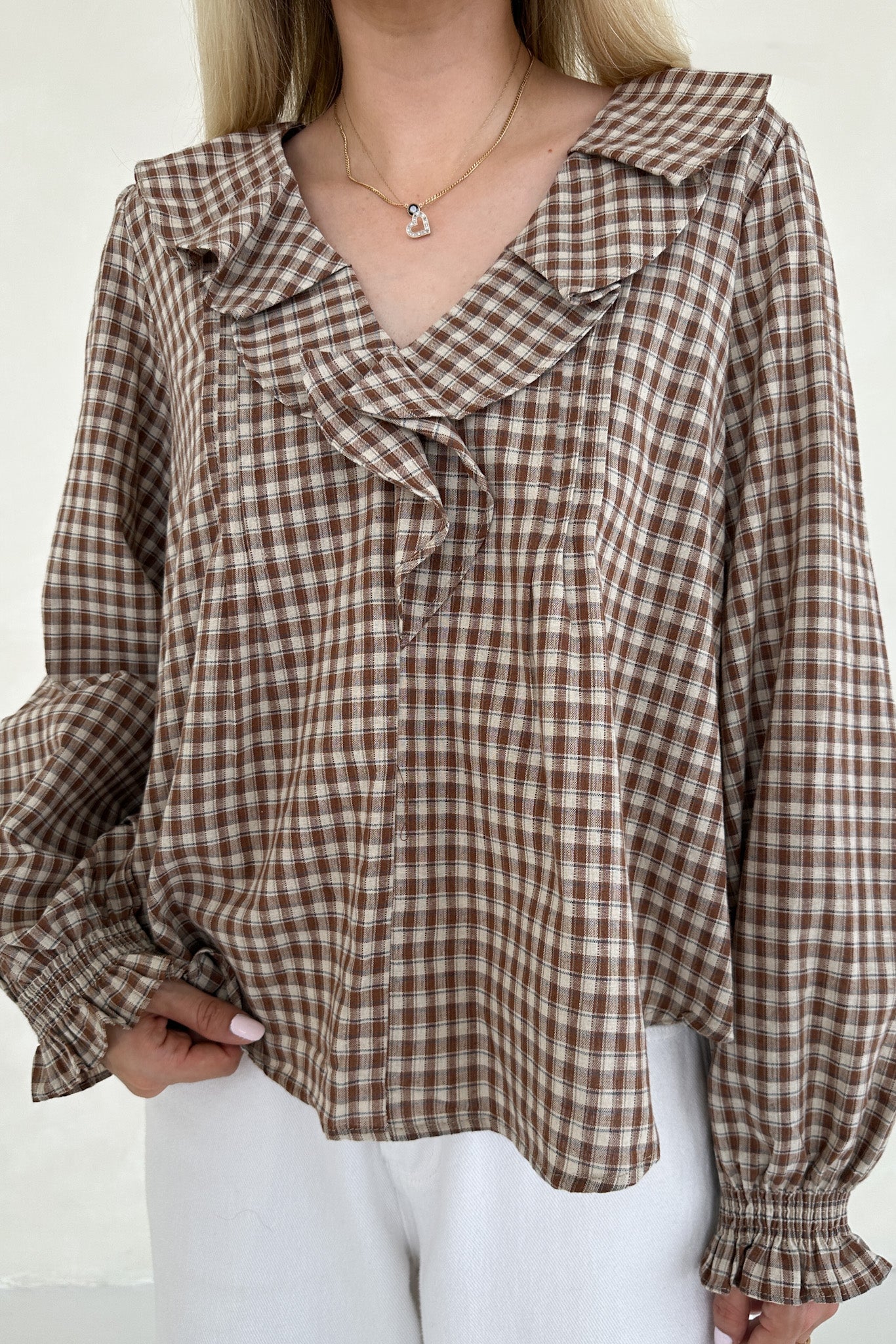 Walk The Line Gingham Top - Neutral Ground